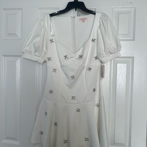 Macy's White Puff-Sleeve Mini Dress with Crystal Floral Appliqués